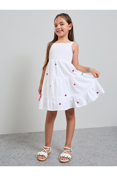 Styli Girls Embroidered Tiered Dress