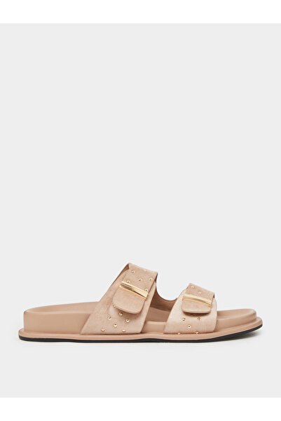 Styli Beige Studded Flat Comfort Sandals