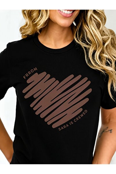 Generic Brand Brown Heart with FRROM and SARA IS CREWED,short sleeve,crew nec...