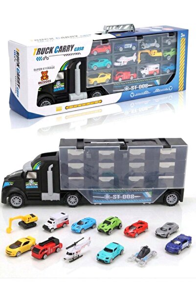 REZZOSS Big Transport Carrier Truck Toy Set with 12 Mini Cars & Helicopter – ...