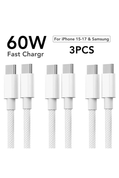 Choice1 1M-3.3ft-39.4in TC to Type-C 3PCS 60W Fast Charging Nylon Braided USB...