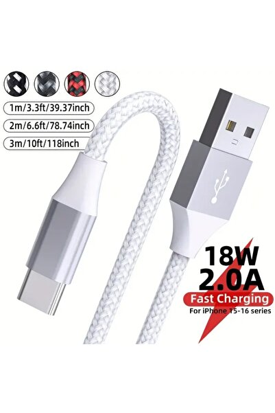 Choice1 1m WHITE USB A to Type C Fast Charging Cable Nylon Braided for S10 S2...