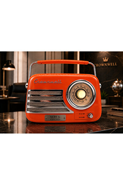 crownwell Kişiye Özel Retro Tasarımlı Bluetooth FM Radyo Turuncu