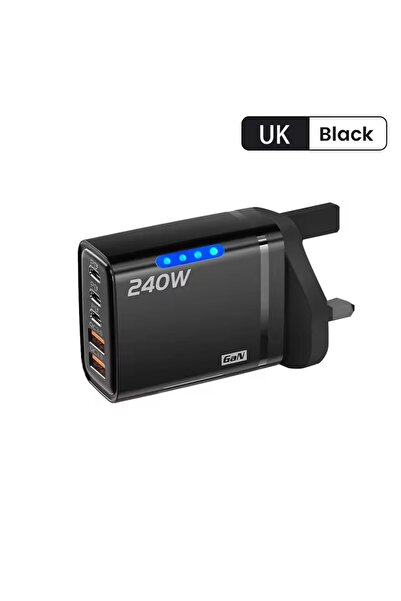 Choice7 UK Black 5 IN 1 GaN Desktop Charger For IPhone17 16Pro Laptop 240W Fa...