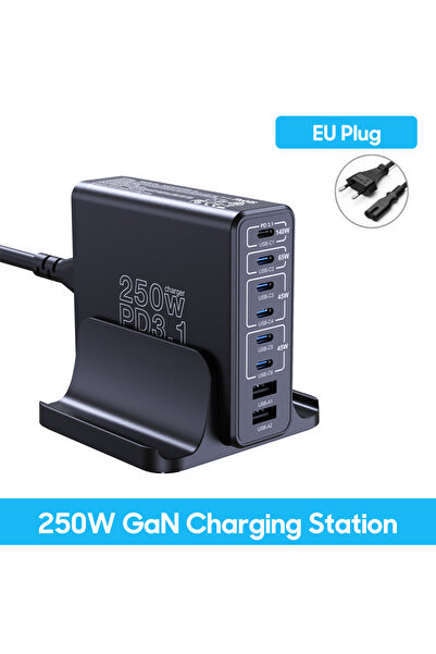 Choice4 EU Plug 250W GaN Charger USB C Fast Desktop 8-port USB Type C PD3.1 C...