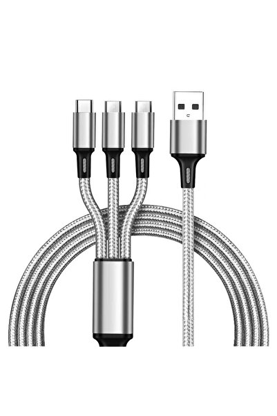 Choice1 1.2m Silver 3 In 1 USB Fast Charging Cable 1.2M Type C Micro IOS Mult...