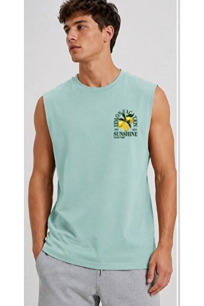 ALCİNOUS Mint Green Printed Men's Cotton Crew Neck Training Athlete Tank Top ...
