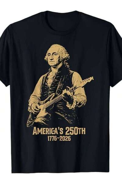 23ERVA Funny Tee Vintage George Washington Playing Guitar 250 Years America T...