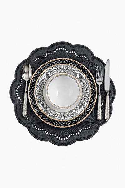 Evien Home Embroidered Leather American Service Set of 2 Double-Sided Round P...