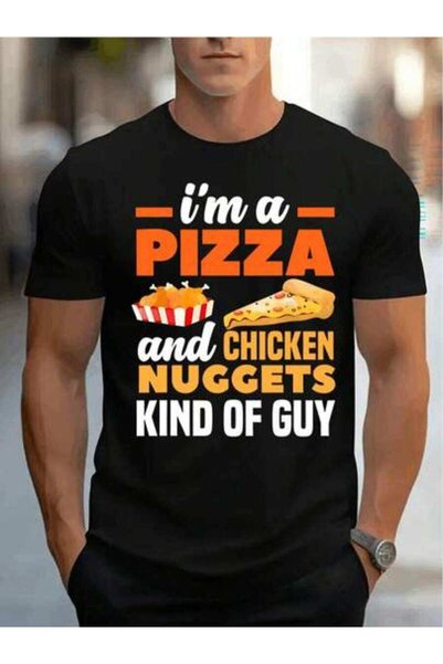 29CUN تي شيرت رجالي بطبعة "I AM A PIZZA AND CHICKEN NUGGETS KIND OF GUY" مريح...