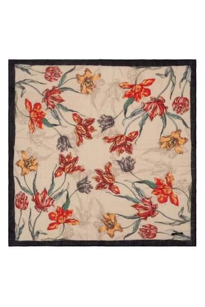 Silk and Cashmere Beyaz Jas Desenli Kare Şal 70x70 cm