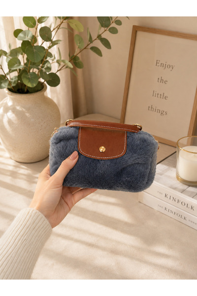Bymiel Women's Plush Mini Hand and Shoulder Bag – Gold Detailed Flap Bag