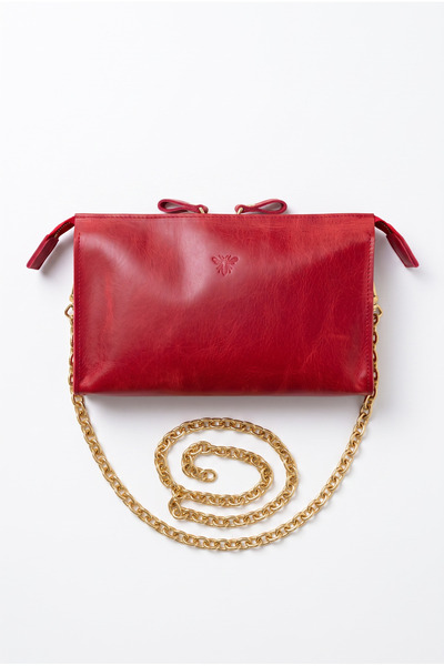 BeeBlack Genuine Leather Velora Women's Shoulder Bag Red Chain Strap Zippered...
