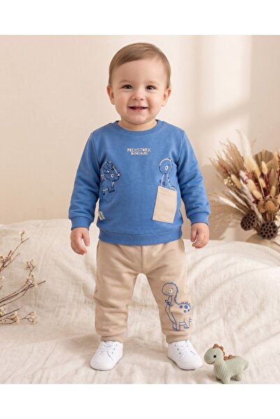 Egelite Boy's Seasonal 1-2-3-4 Year Old Dinosaur Printed 2 Threaded Top and B...