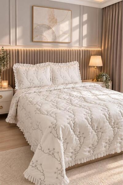 Çeyiz Diyarı Kanima Fiber Filled Double Bedspread 230X250 cm Gray