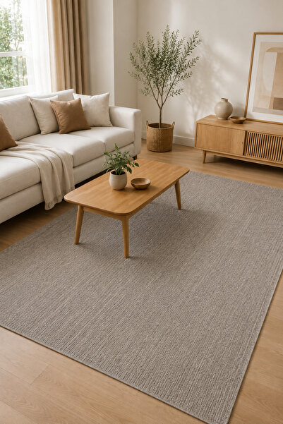 Serente Home Elef Serisi Gri Hasır Dokuma Jüt Kaymaz Taban Sisal Kilim Yıkana...