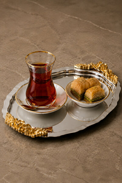 JASPER Duru 1 Piece Stainless Steel Oval Coffee Presentation Tray with Silver...