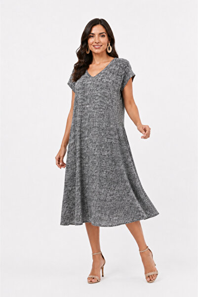 Butik Ayseba V-Neck Cotton Viscose Short Sleeve Dress