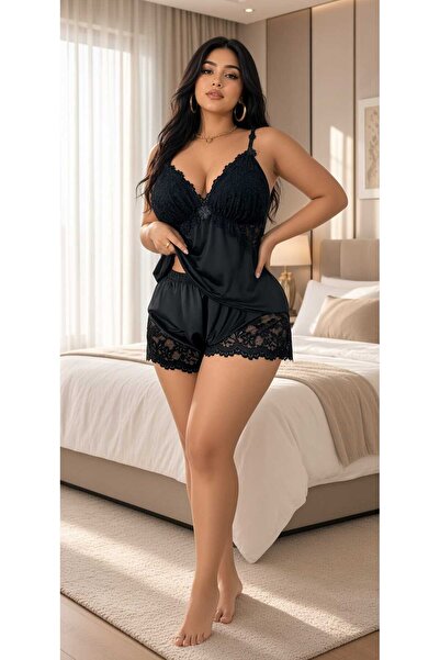 SERENDA BOUTİQUE Plus Size Lace Shorts Blouse Set