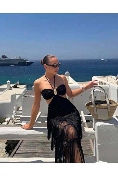 RichgirlBoudoir Μάξι φόρεμα με κρόσσια, σχέδιο με κοψίματα και διακοσμητική α...