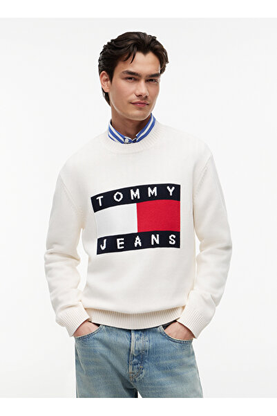 Tommy Jeans Beyaz Erkek Kazak DM0DM23413YBH TJM REG FLAG SWEATER