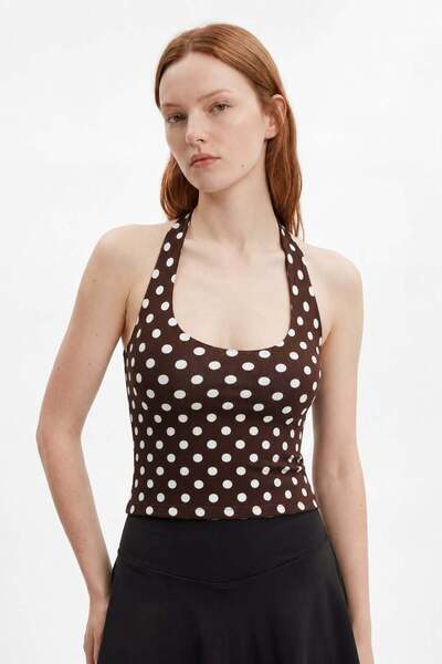HAKKE Polka Dot Patterned Halter Neck Bluz