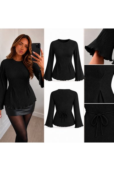 ns nirvana secret Women's Crew Neck Spanish Sleeve Waist-Fitted Blouse
