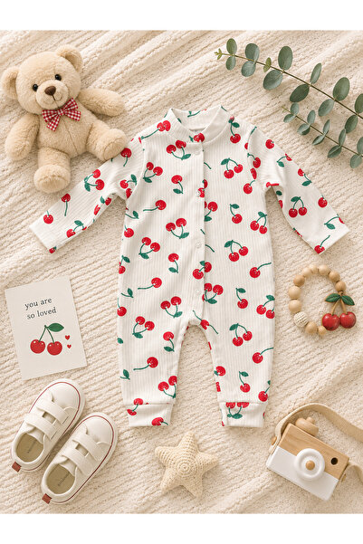 zepkids Baby Romper Patterned Long Sleeve Snap Fastener Unisex Cotton Romper