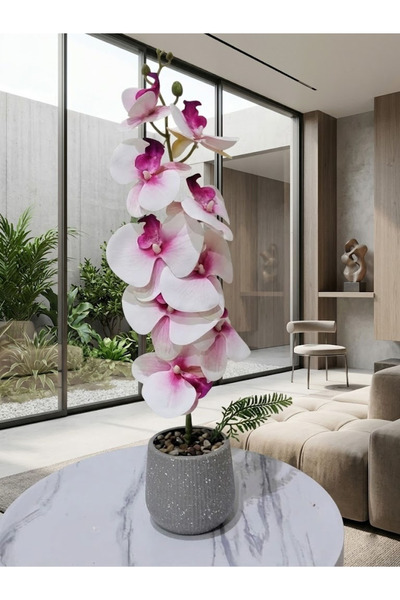 co arma Artificial Orchid Flower with Glass Vase Beautiful and Exquisite Shap...