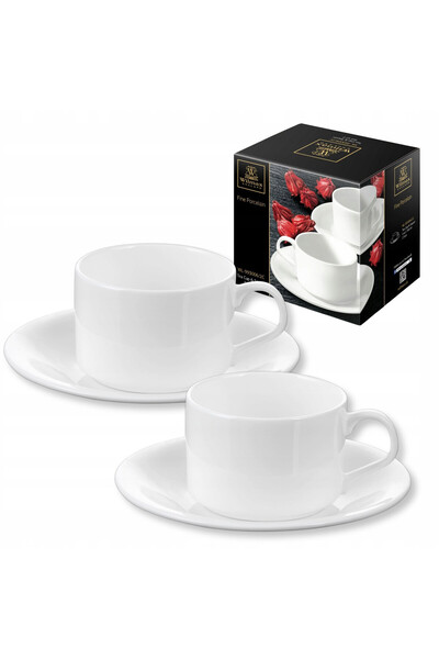 WILMAX ENGLAND Set cesti cafea cu farfurii, portelan fin, 160 ml, WILMAX, Alb