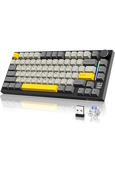 YINDIAO لوحة مفاتيح ميكانيكية Ajazz AK820 مع مقبض، تصميم ANSI بنسبة 75%، 81 م...