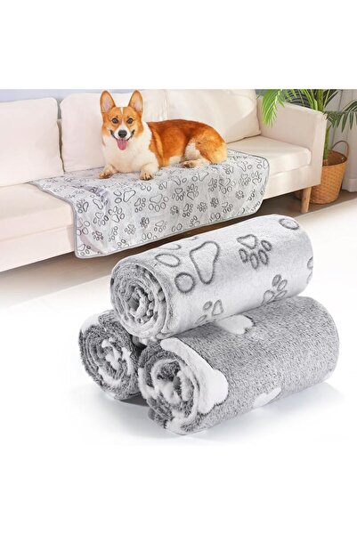 GENERAL 3-Pack Grey Fleece Dog & Cat Blankets – Soft Washable Puppy Crate Lin...