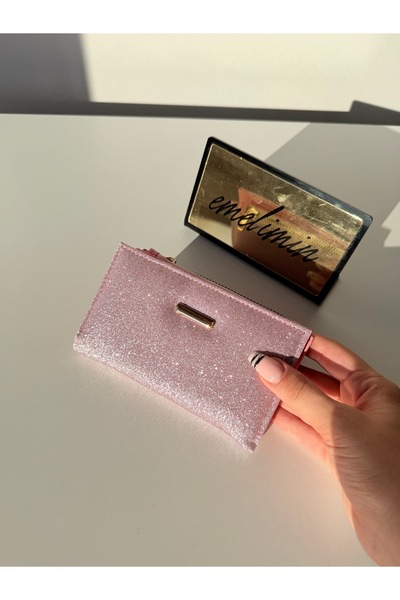 emelimin Women's Pink Glitter Wallet – Zippered Shiny Metallic Mini Wallet
