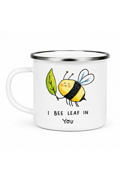OEM Κούπα εμαγιέ  "I Bee-Leaf in You ", από εμαγιέ μέταλλο, λευκή.