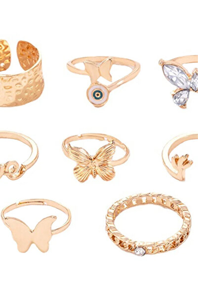 VeeShop Set of 8 minimal elegant rings, butterflies, LOVE, wide link, cacti a...