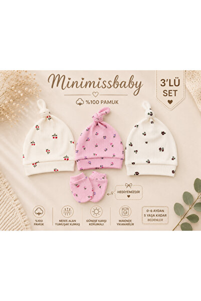 Minimissbaby Çok Renkli Çiçek Desenli Yeni Doğan Kız Bebek Hastane Çıkışı Şapka