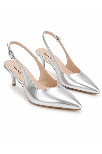 gümüş kemerli sivri burun stiletto ince topuklu kadın ayakkabı