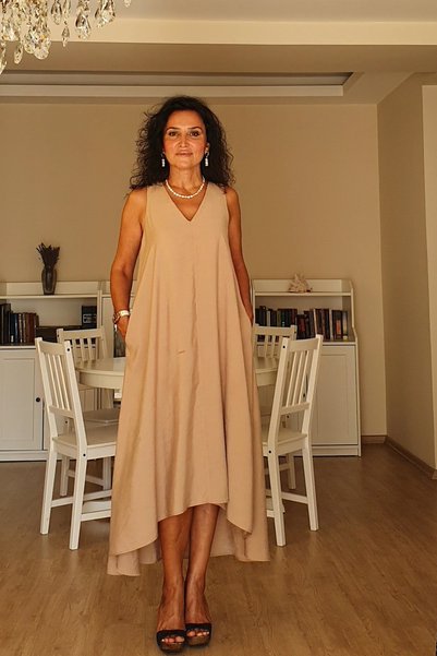 QUAŞE Modal V-Neck Long Evening Dress
