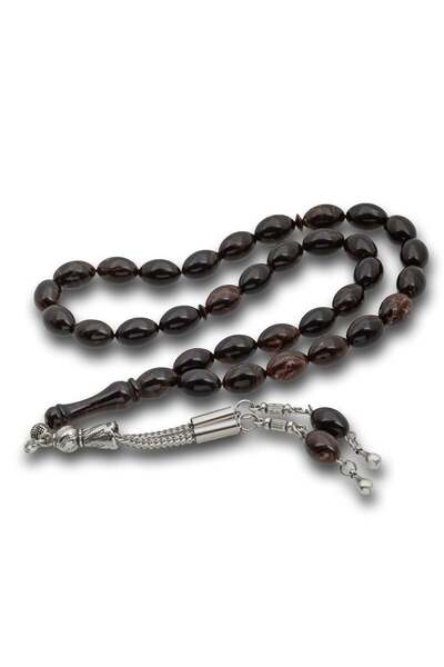 Inure Jewelry Dark Brown Barley Cut Prayer Beads with Metal Tassels