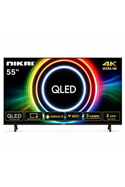 Nikai تلفزيون ذكي QLED بدقة 4K UHD مقاس 55 بوصة |   60 هرتز |   تصميم بدون إط...