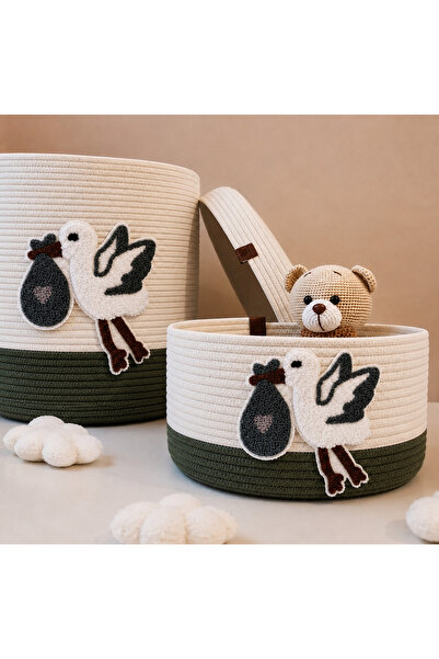 Berçak Home Decorative Baby Room Basket Organizer with Stork Figure (24X24Cm)