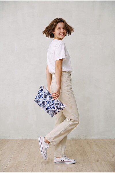 Keten Kumaş Portföy ve Clutch Çanta Çok Desenli