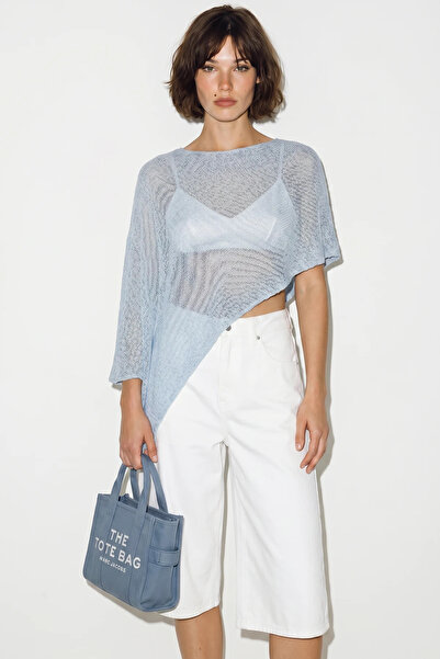 Efnaz style Women's Openwork Knitwear Asymmetrical Cut Pareo Baby Blue