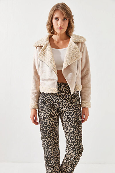 Efnaz style Women's Laminated Biker Beige Jacket