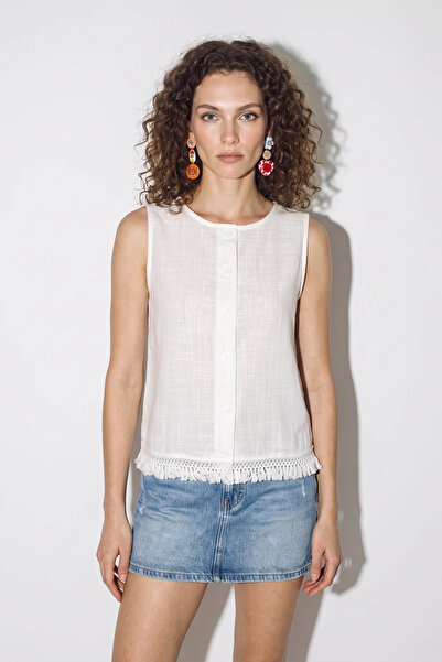 Generic Brand Women's Cotton Ornamental Button Detailed Tassel Embroidered Li...