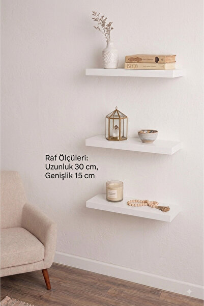 woodline 3'LÜ DUVAR RAFI 30X15 BEYAZ MDF