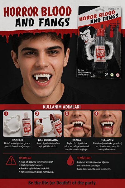 ReilaParty Takma Vampir Dişi ve Yapay Kan Seti – Halloween Cadılar Bayramı Ko...
