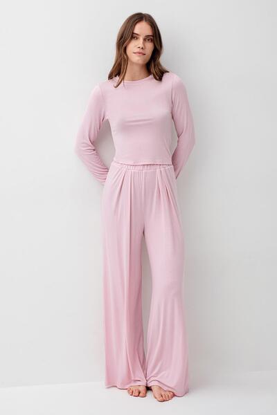 Artış Uzun Kollu Crop Bol Paça Esnek Likralı Viskoz Soft Pijama Takım 18210