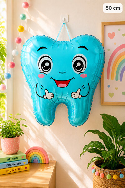 Baloncu Nene 50 cm Boy's Blue Tooth Foil Balloon – Cute Tooth-Shaped Balloon,...