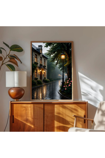 alphobitasarım Străzi după ploaie, lămpi arzătoare și liniște - Pictură decor...